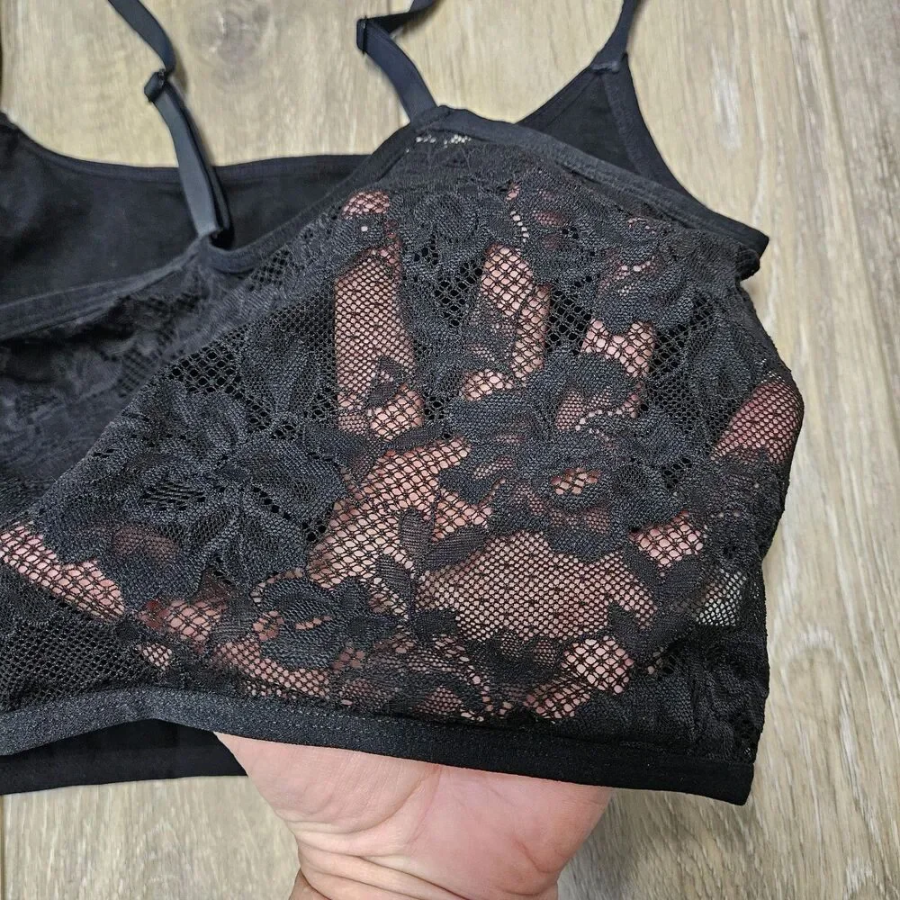 Colsie Bralette Black Floral Lace Wireless Bra Pullover Lined Corset Women's XS